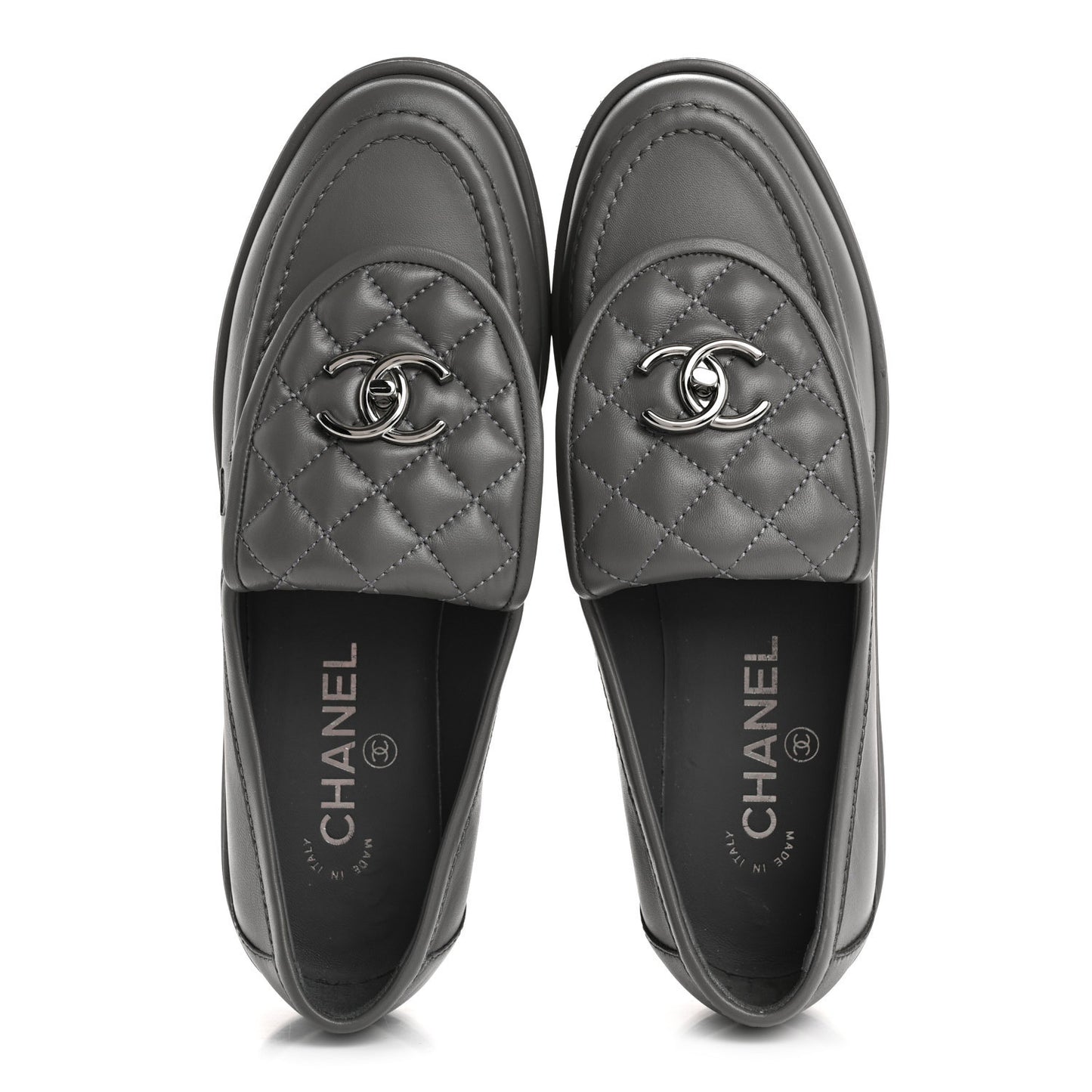Lambskin Quilted CC Turnlock Loafers 38 Dark Grey