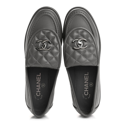 Chanel Lambskin Quilted CC Turnlock Loafers 38 Dark Grey 2 of 9