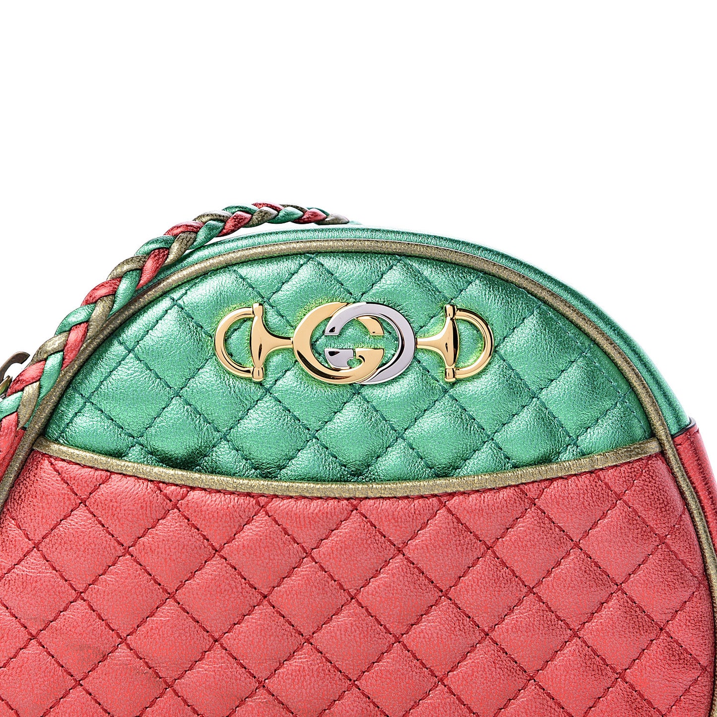 Laminated Nappa Trapuntata Mini Zumi Dome Shoulder Bag Rosso Jasmine Green Rame
