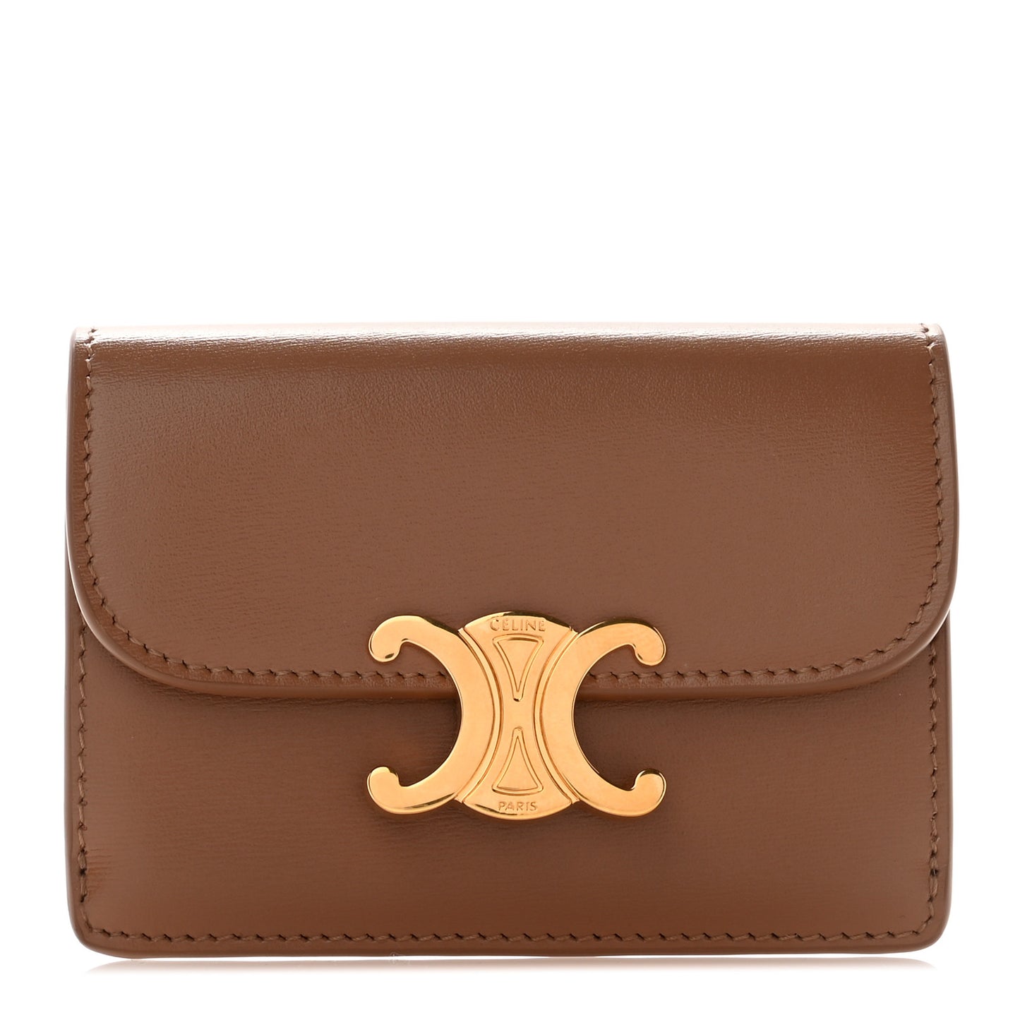 Shiny Calfskin Triomphe Flap Card Holder Bronze