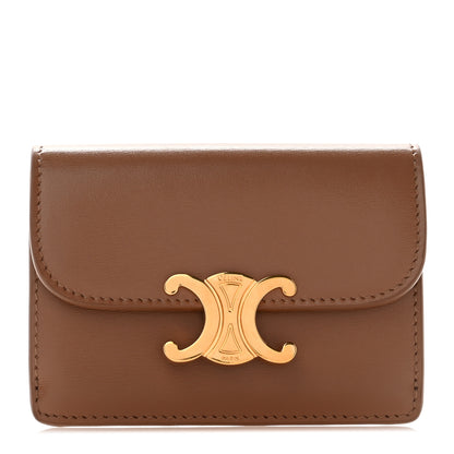 Celine Shiny Calfskin Triomphe Flap Card Holder Bronze 1 of 8