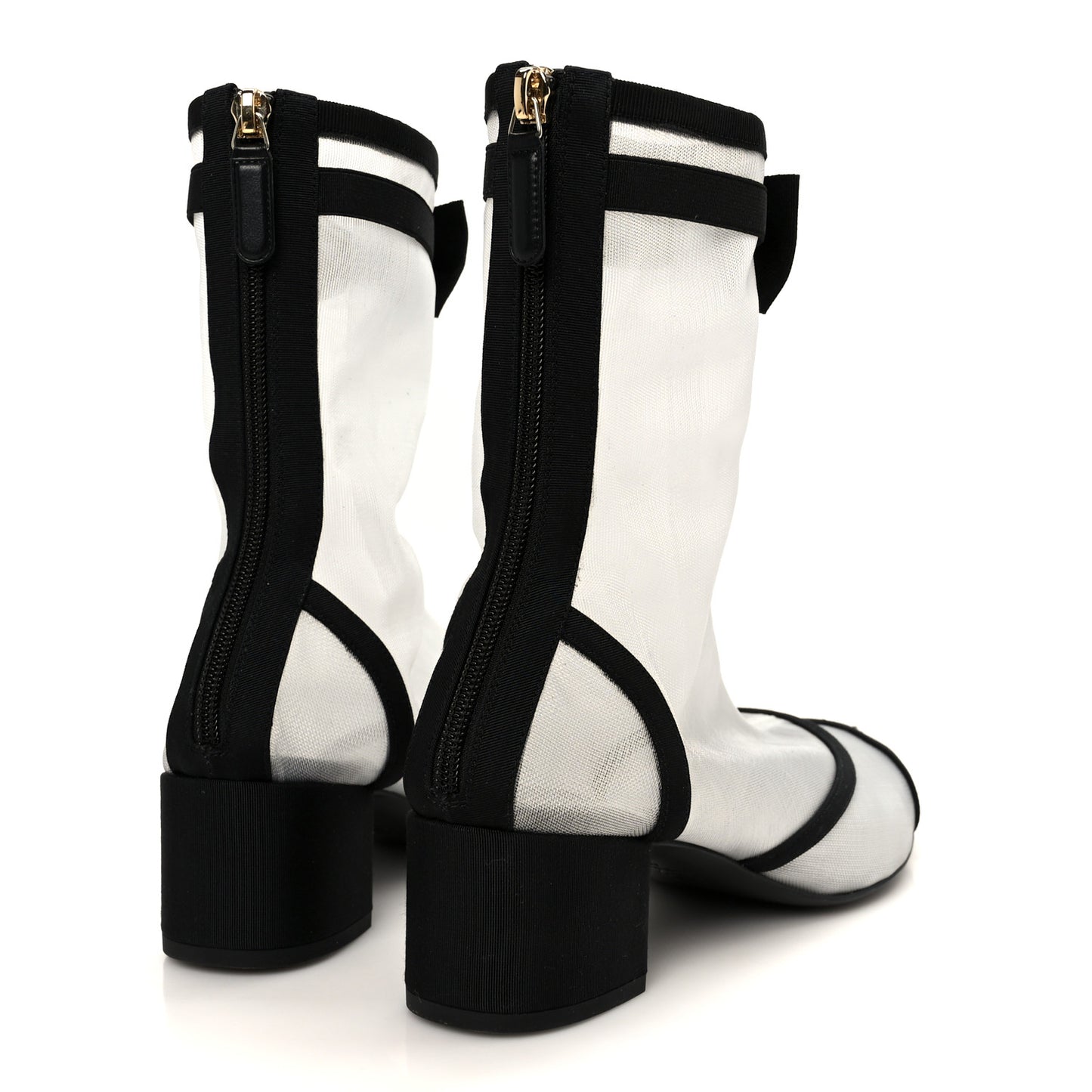 Mesh Grosgrain CC Cap Toe Ankle Boots 40 White Black