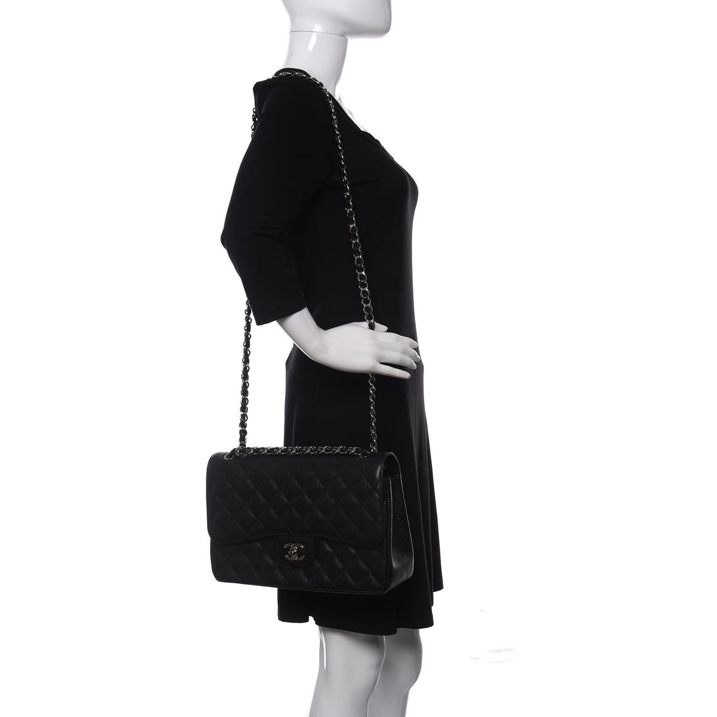 Caviar Quilted Jumbo Double Flap Black