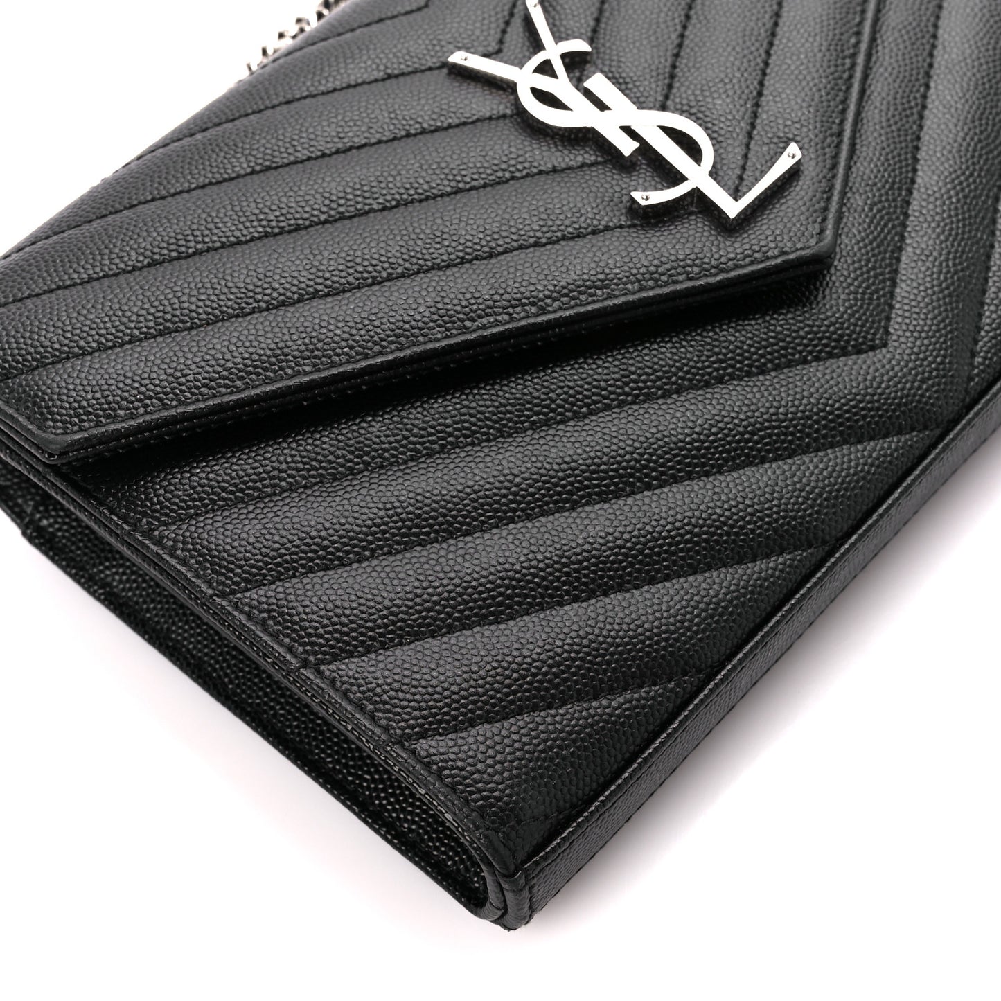 Grain De Poudre Matelasse Chevron Monogram Chain Wallet Black