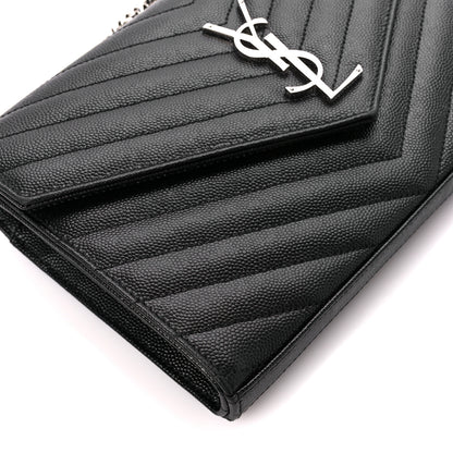 Saint Laurent Grain De Poudre Matelasse Chevron Monogram Chain Wallet Black 8 of 10