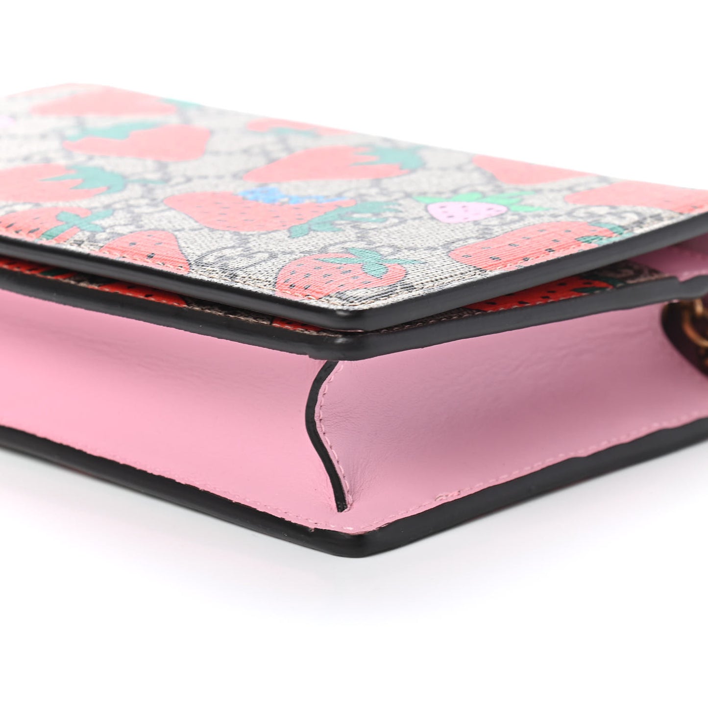 GG Supreme Monogram Strawberry Chain Wallet
