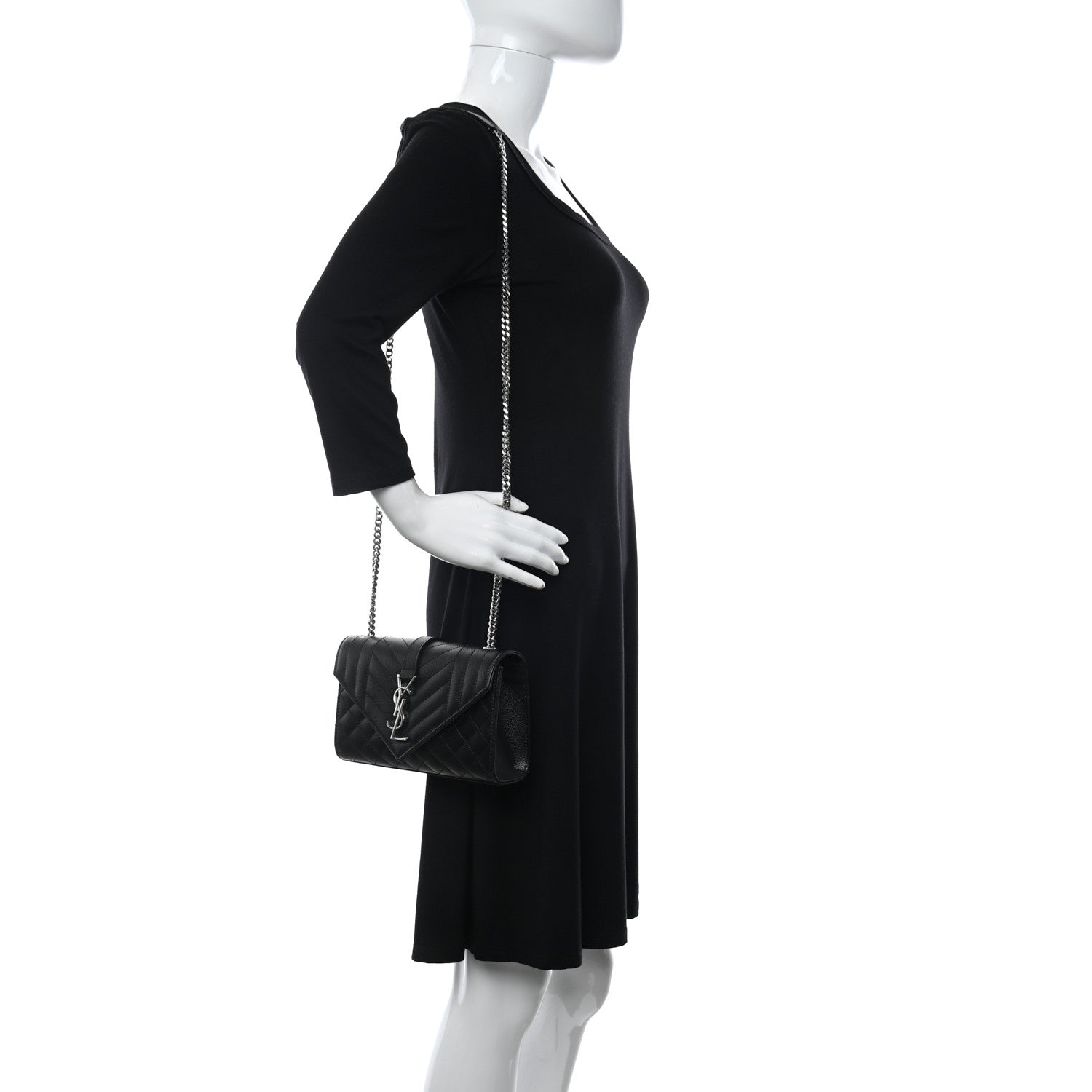 Saint Laurent Grain De Poudre Tri-Quilt Small College Monogram Satchel Black 2 of 6