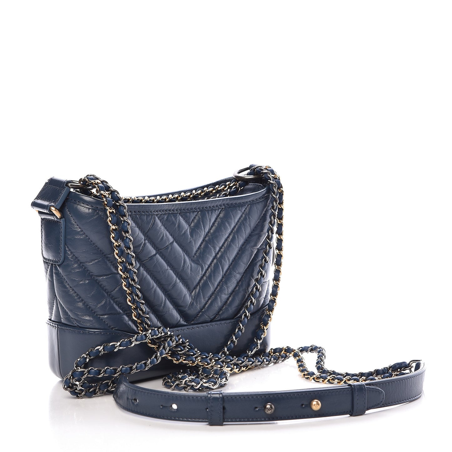 Aged Calfskin Chevron Quilted Small Gabrielle Hobo Blue