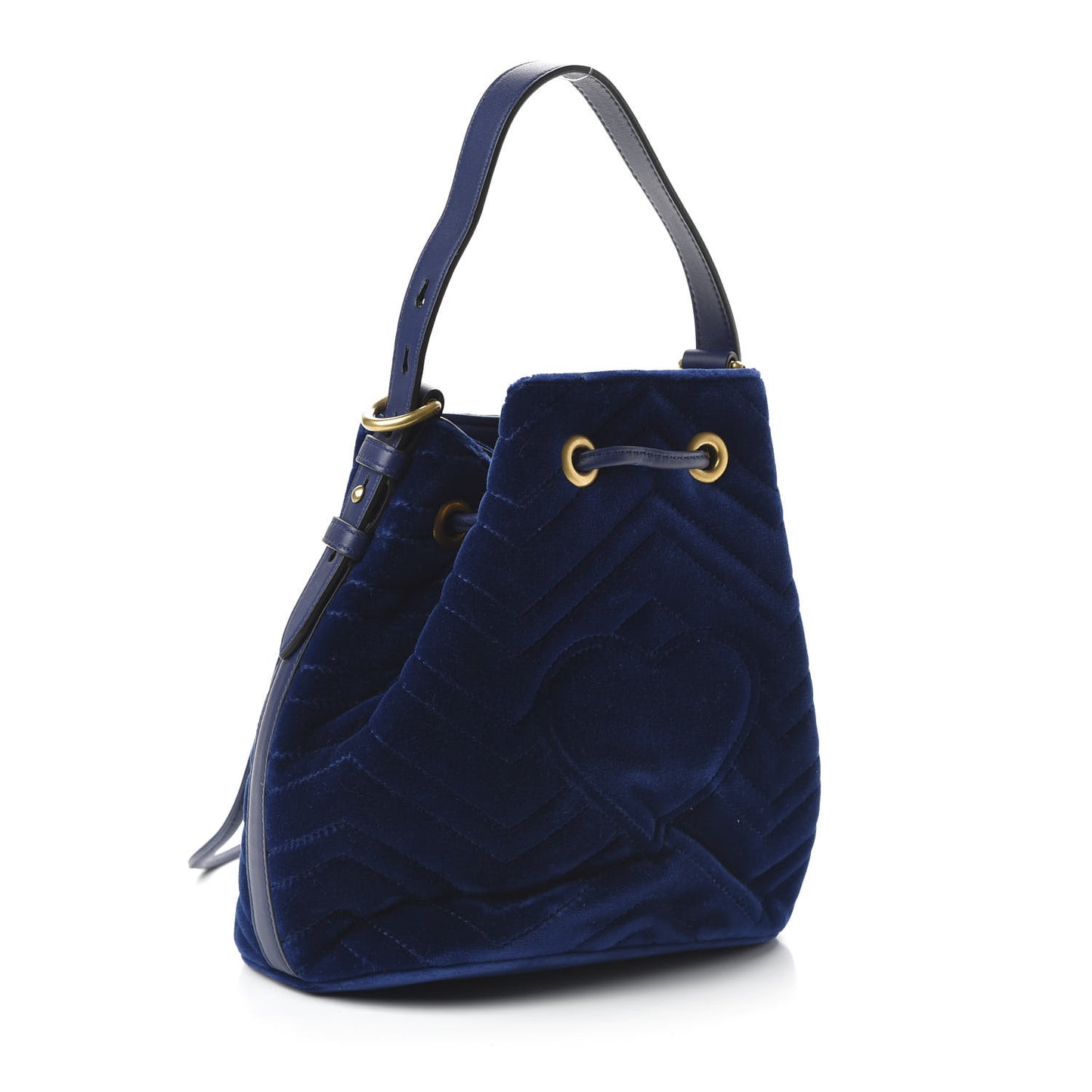 Velvet Matelasse GG Marmont Bucket Bag Cobalt Blue