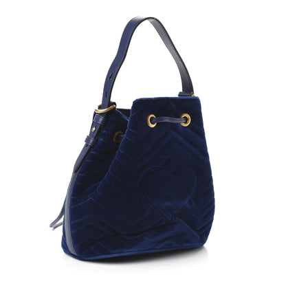 Gucci Velvet Matelasse GG Marmont Bucket Bag Cobalt Blue 3 of 10