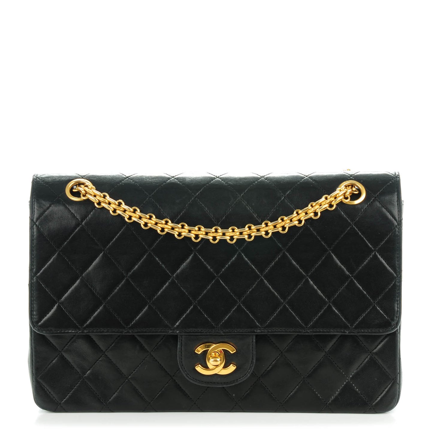 Lambskin Quilted Medium Double Flap Bijoux Chain Black