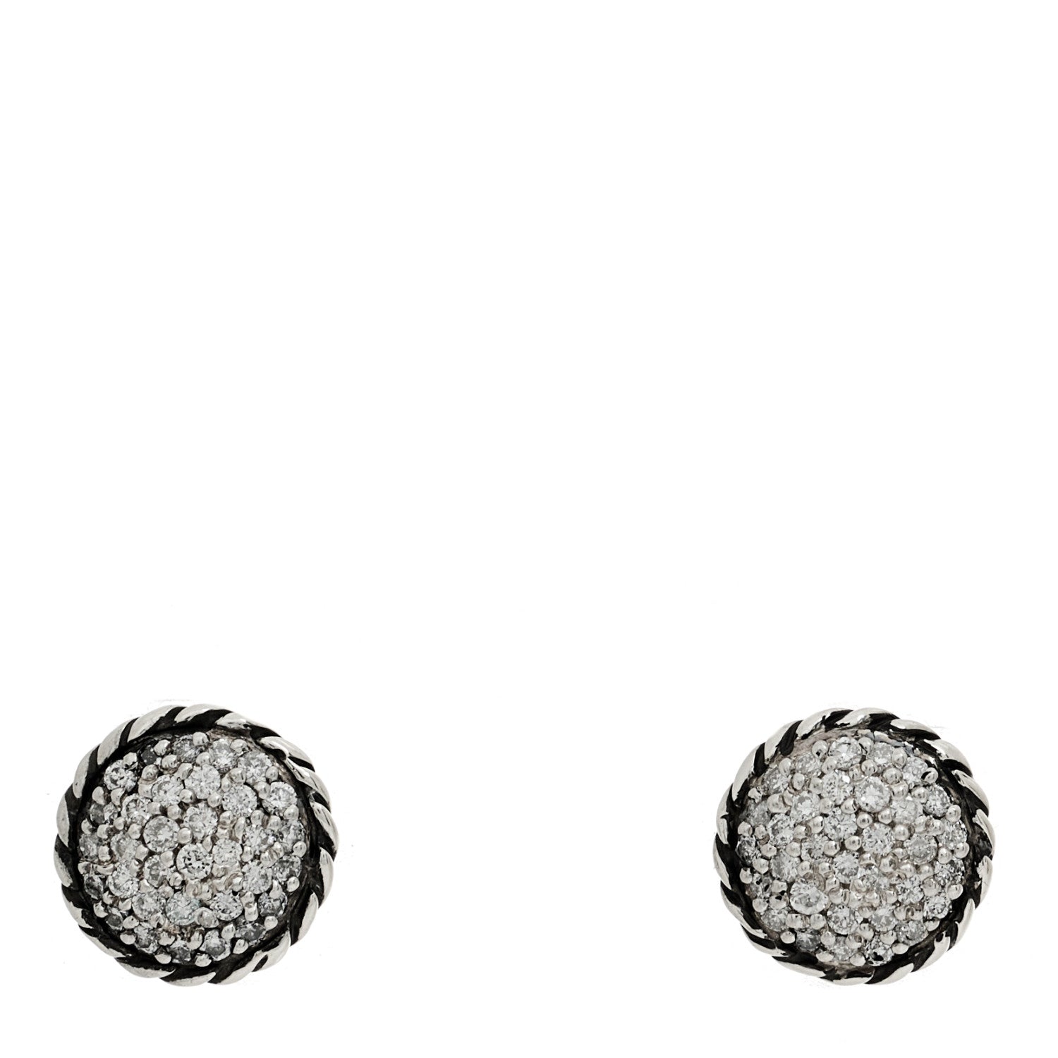 David Yurman Sterling Silver Pave Diamond 7mm Petite Earrings 1 of 4