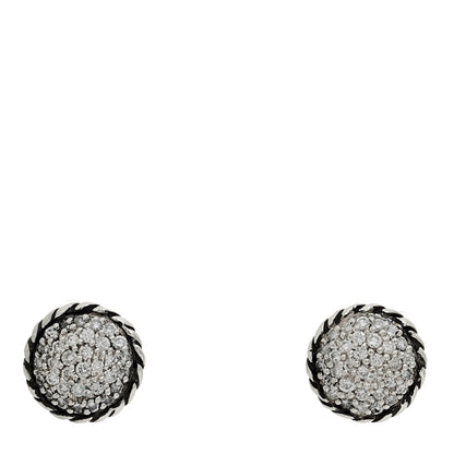 David Yurman Sterling Silver Pave Diamond 7mm Petite Earrings 1 of 4