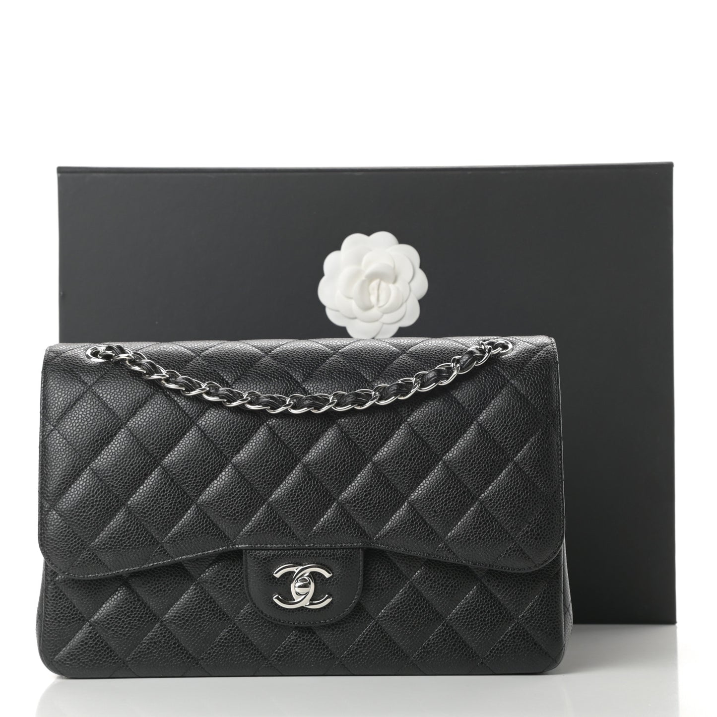 Caviar Quilted Jumbo Double Flap Black