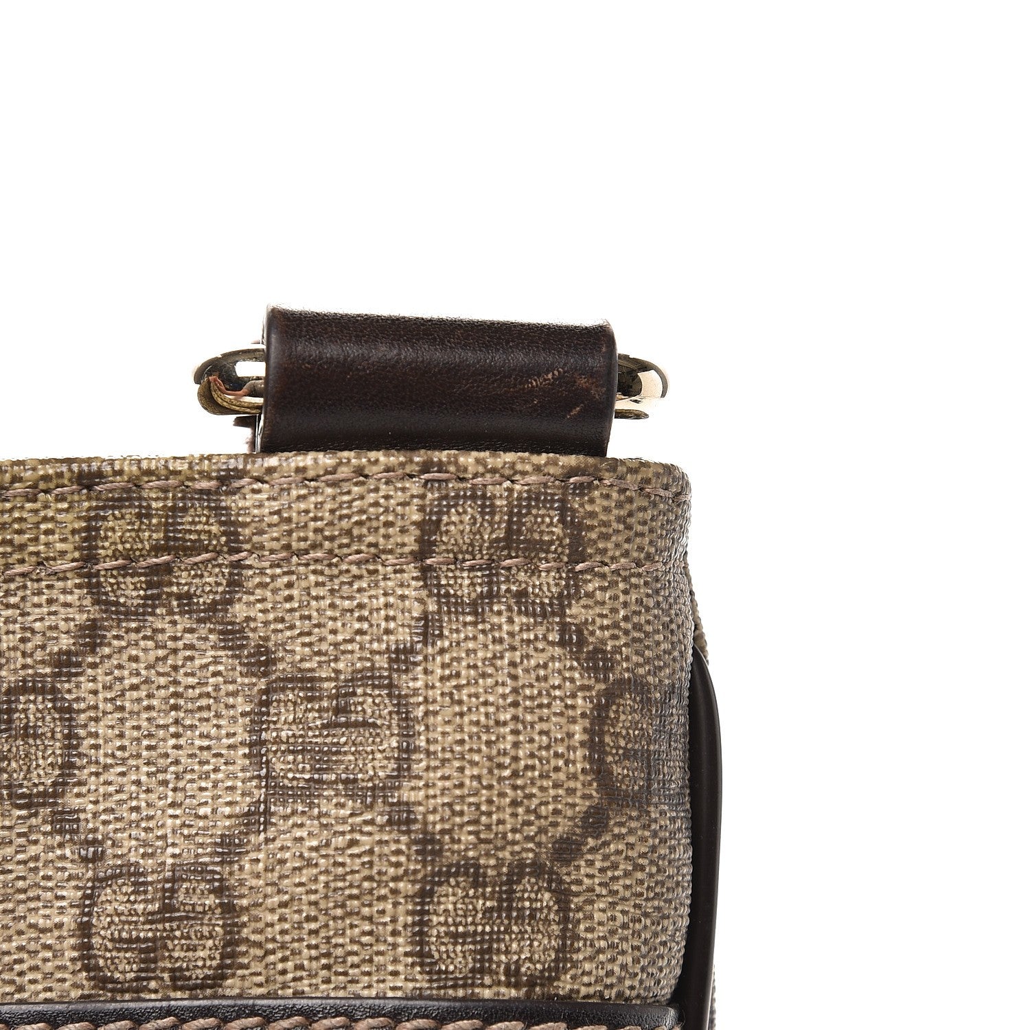 Gucci GG Supreme Monogram Selleria Calfskin Small Flat Side Zip Messenger Bag Beige Ebony Cocoa Dark Chocolate 10 of 11
