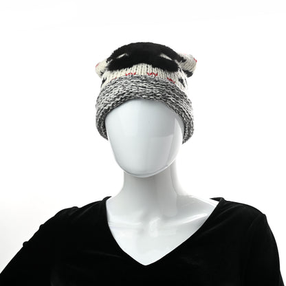 Chanel Wool Shearling CC Beanie Hat Ivory Black Red 2 of 5