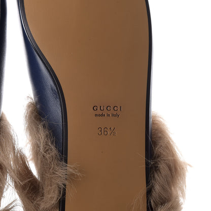 Gucci Malaga Kid Fur Womens Princetown Slippers 36.5 Blue Agata 8 of 9