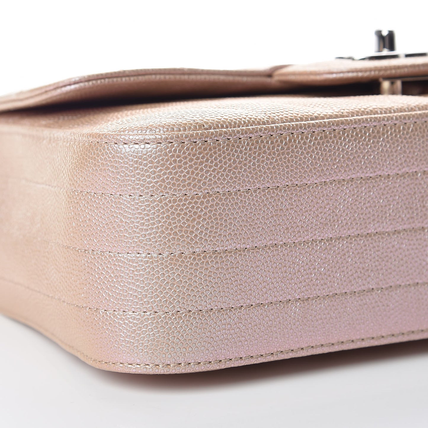 Iridescent Caviar Chevron Quilted Mini Rectangular Flap Light Gold