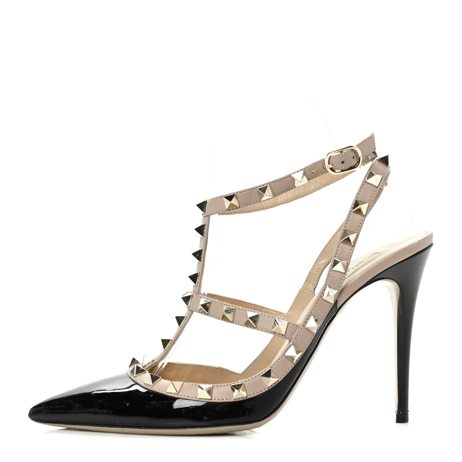 Valentino Garavani Patent Nappa Rockstud Ankle Strap 100mm Pumps 39.5 Black Poudre 1 of 8