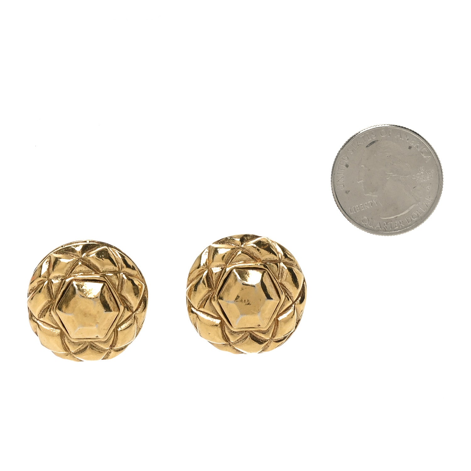 Chanel Round Quilted Clip On Earrings Gold 2 of 4