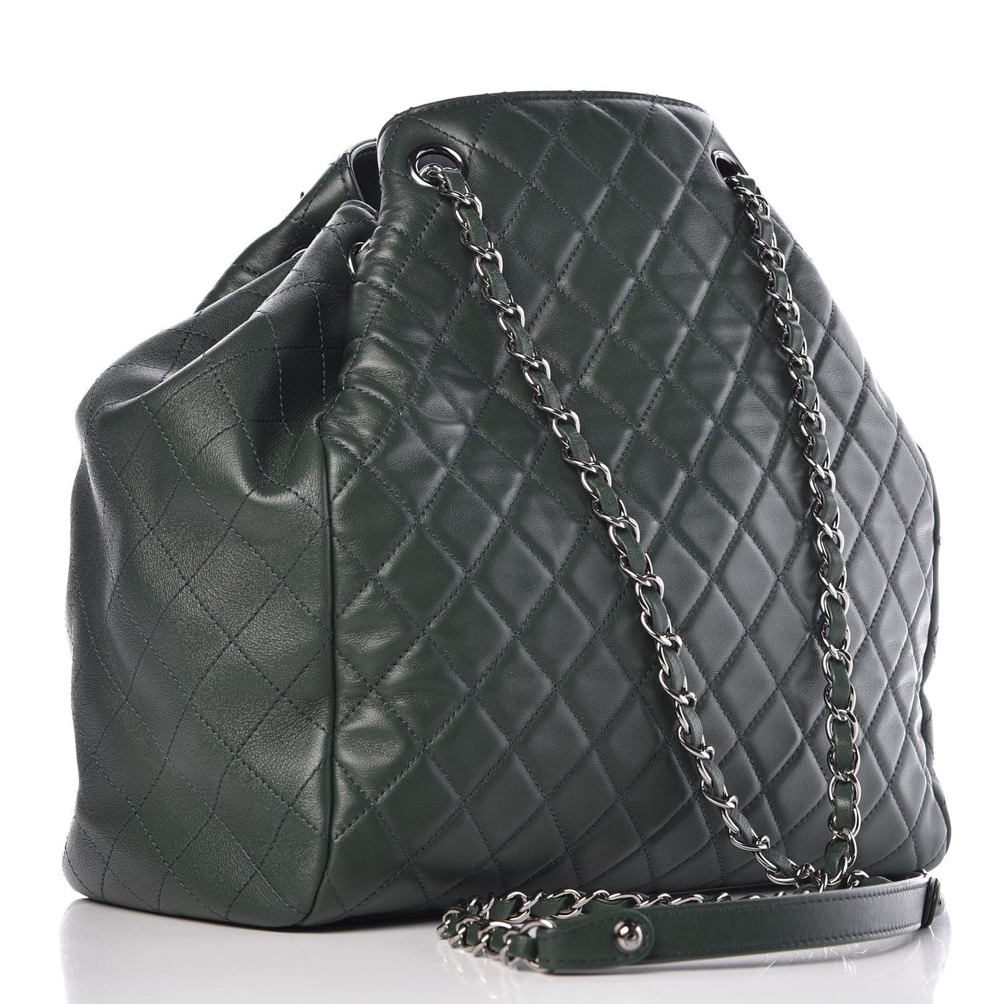 Lambskin Quilted Large Drawstring Shoulder Bag Green