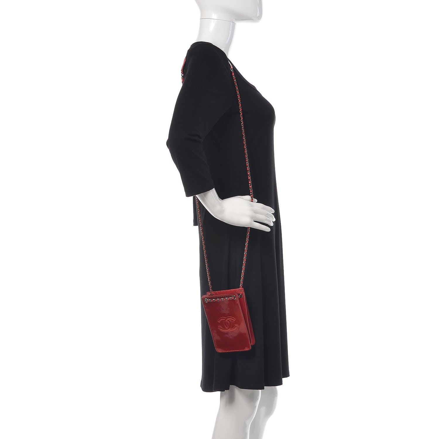 Chanel Metallic Patent Crossbody CC Phone Holder Red 2 of 9