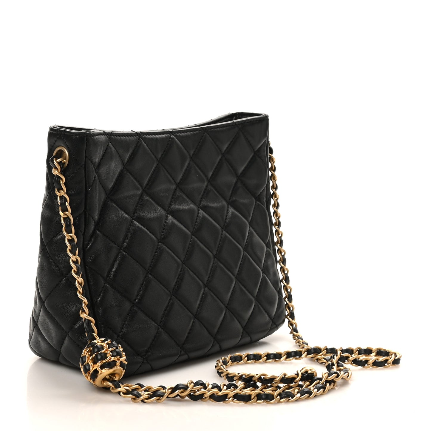 Lambskin Quilted Small Pearl Crush Hobo Black