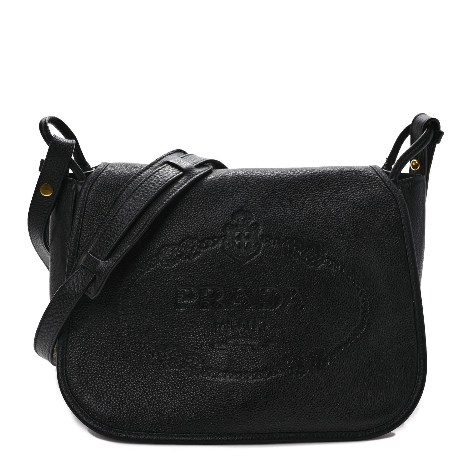 Prada Vitello Phenix Embossed Logo Bag Black 1 of 8