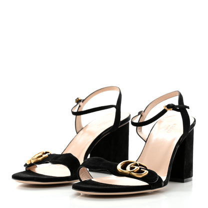 Gucci Kid Scamosciato GG Marmont Ankle Wrap 75mm Sandals 41 Black 3 of 9