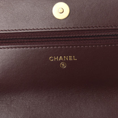 Chanel Shiny Crumpled Calfskin Quilted 19 Wallet On Chain WOC Burgundy 8 of 12