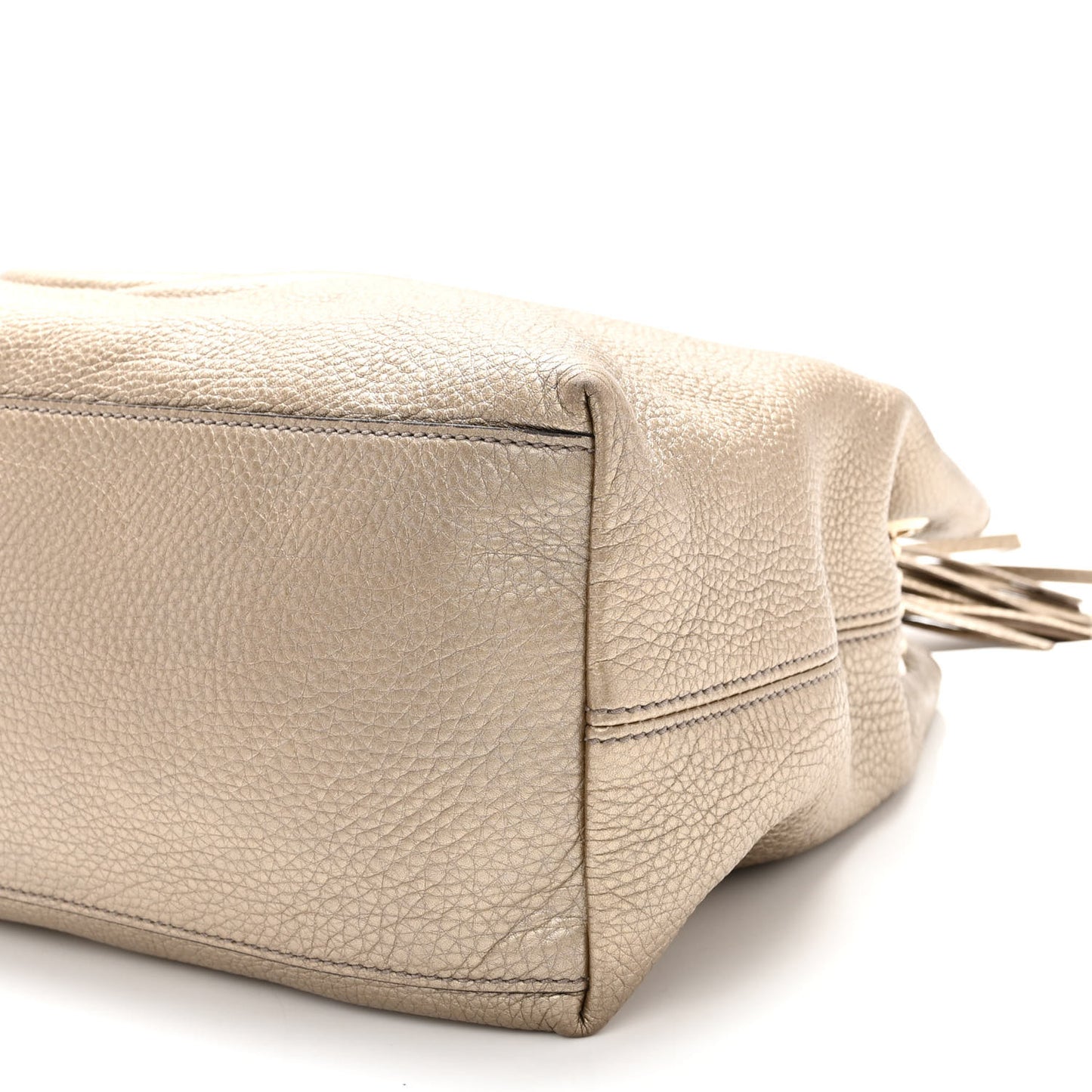 Metallic Pebbled Calfskin Medium Soho Chain Shoulder Bag Golden Beige