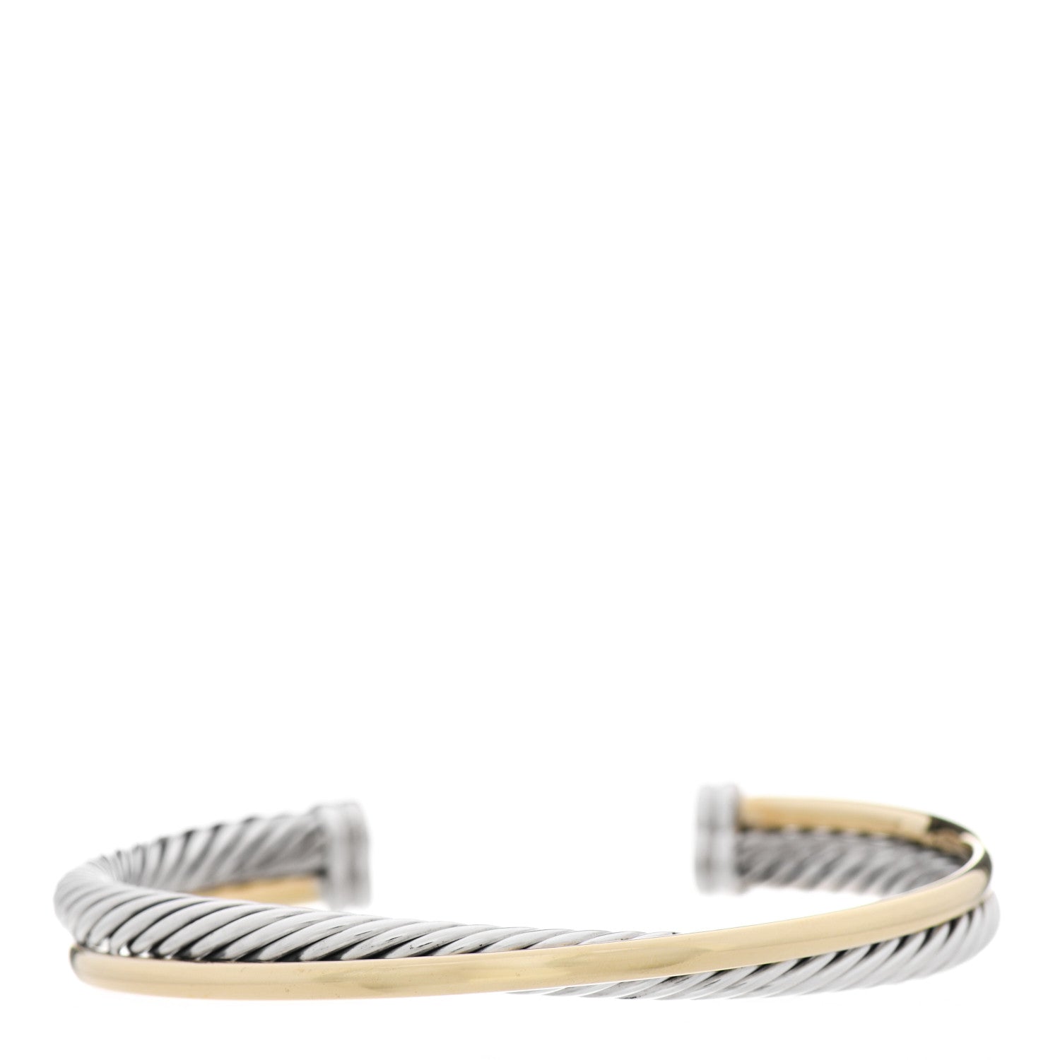 David Yurman Sterling Silver 18K Yellow Gold 5mm Crossover Cuff Bracelet 1 of 5