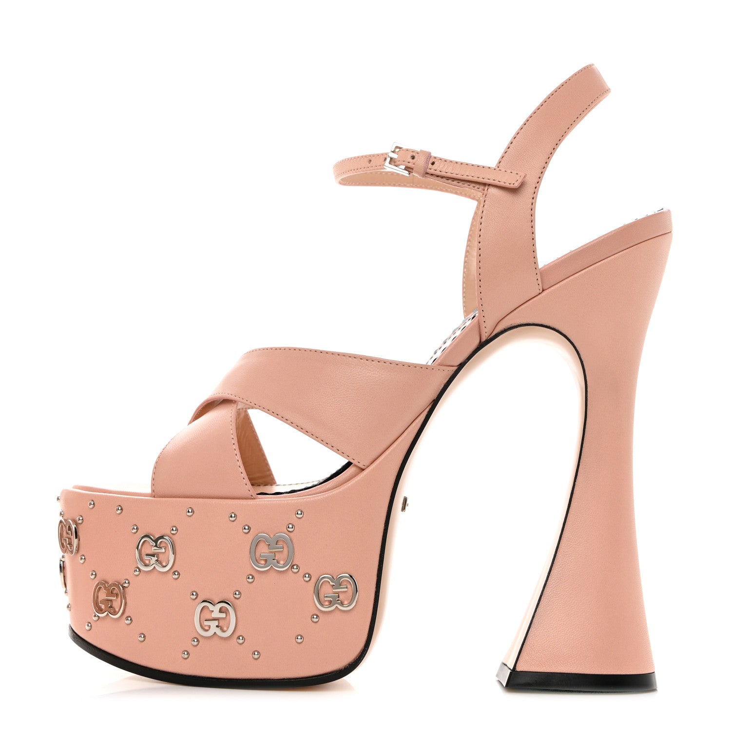 Gucci Malaga Kid Interlocking G Studs 155mm Platform Sandals 37.5 Perfect Pink 1 of 8