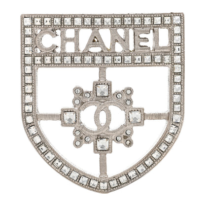 Chanel Swarovski Baguette Crystal CC Shield Brooch Silver 1 of 5