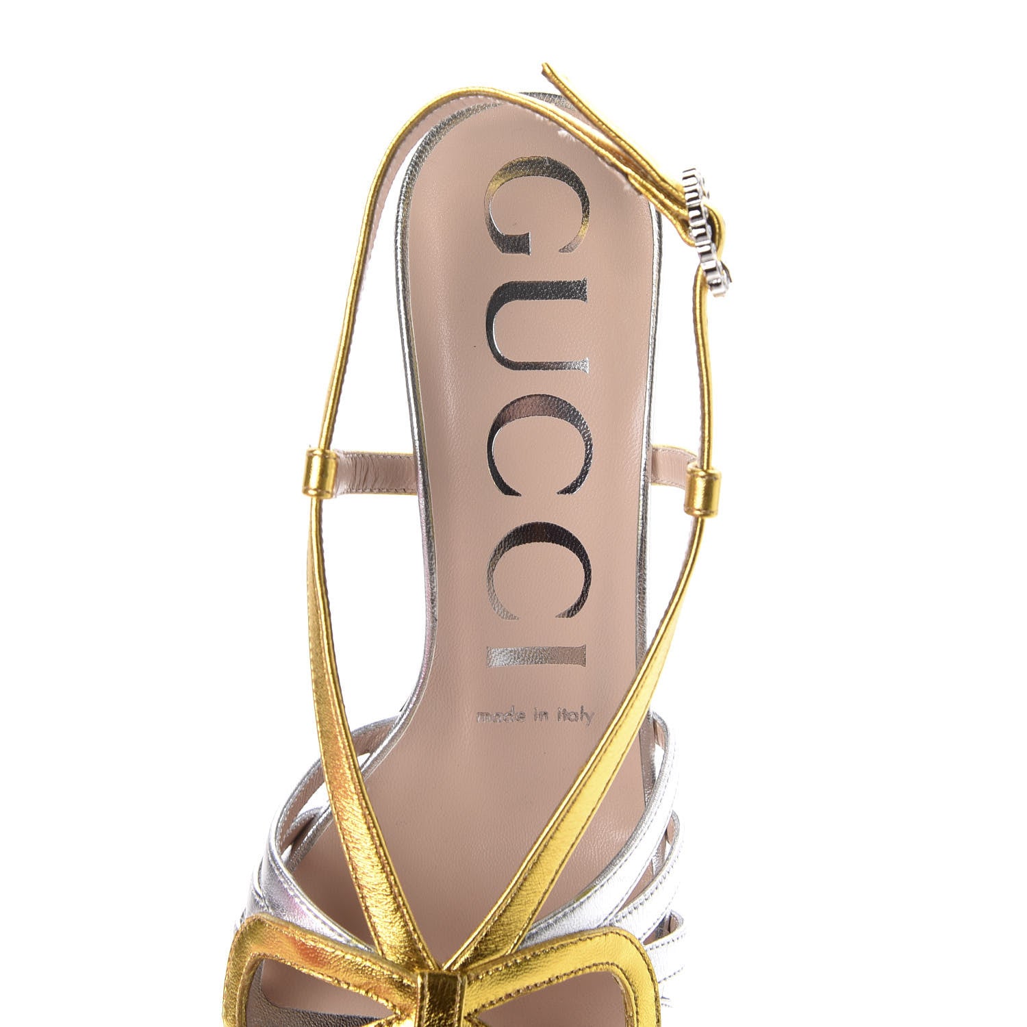 靴 GUCCI Zephyra Crysta Leather Sandals Gucci Metallic Nappa Crystal Zephyra Slingback High Heel Sandals
