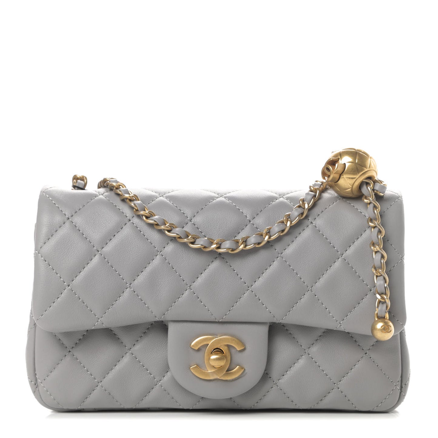Lambskin Quilted Mini Rectangular Pearl Crush Flap Grey