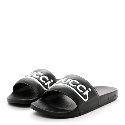 Gucci Nappa Cat Logo Womens Pursuit Slide Sandals 40 Black 3 of 10