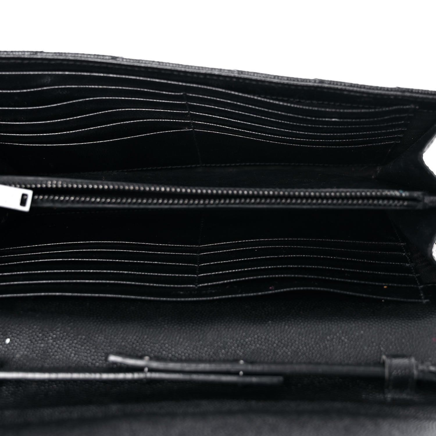 Saint Laurent Grain De Poudre Matelasse Chevron Monogram Chain Wallet Black 5 of 19
