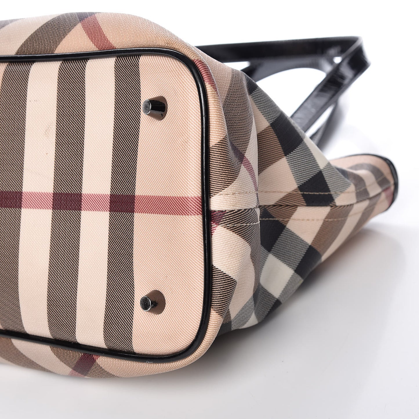 Patent Trim Nova Check Shopper Tote Black