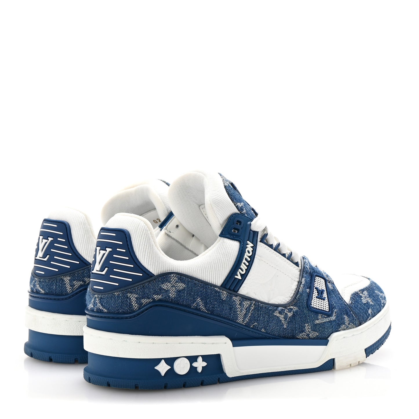 Calfskin Embossed Monogram Denim Womens LV Trainer Sneakers 38 Blue
