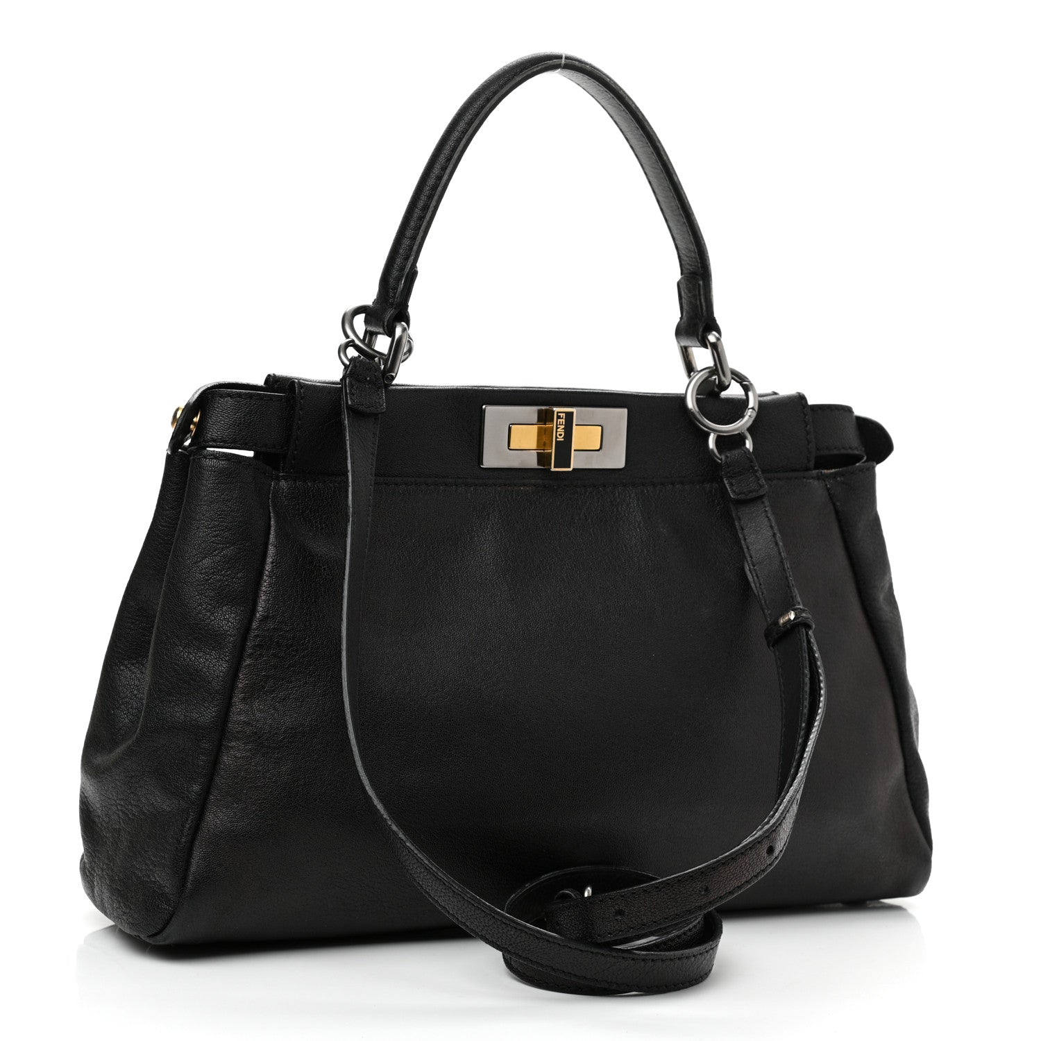 Fendi Goatskin Zucca Medium Peekaboo Iconic Satchel Black Tobacco 3 of 11