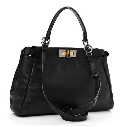 Fendi Goatskin Zucca Medium Peekaboo Iconic Satchel Black Tobacco 3 of 11