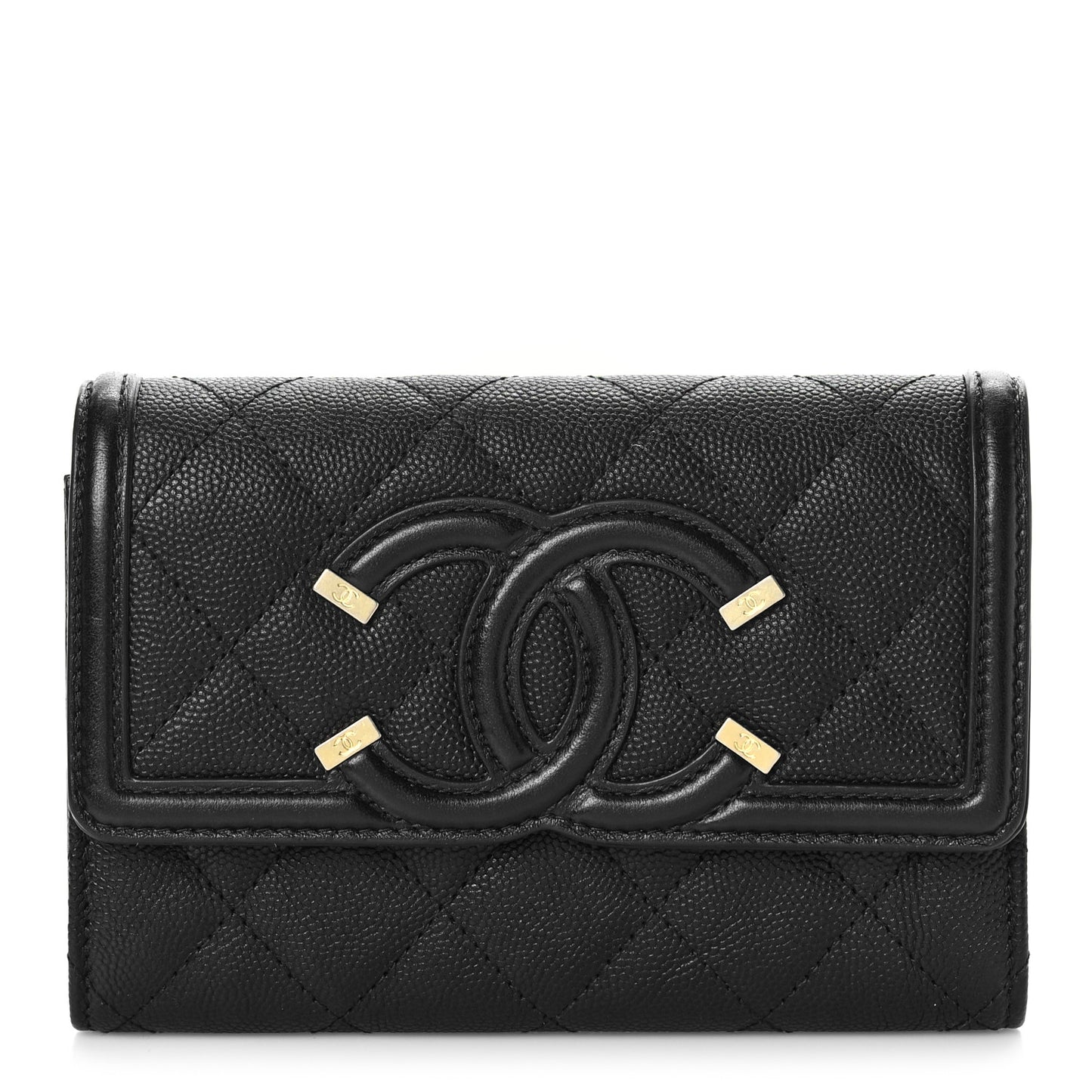Caviar Quilted Medium Filigree Flap Wallet Black