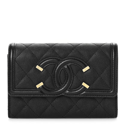 Chanel Caviar Quilted Medium Filigree Flap Wallet Black 1 of 12