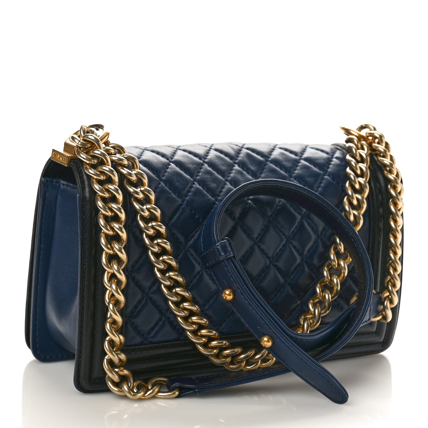 Chanel Lambskin Quilted Bi-Color Medium Boy Flap Black Navy 2 of 12