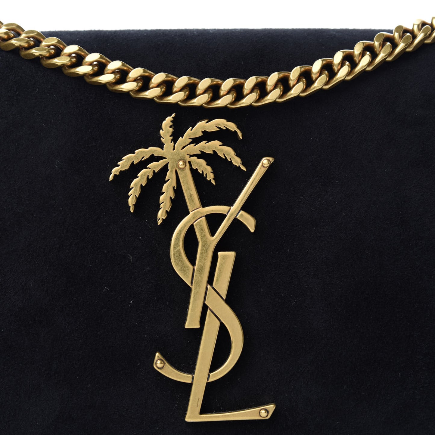 Suede Small Classic Monogram Palm Tree Kate Satchel Black