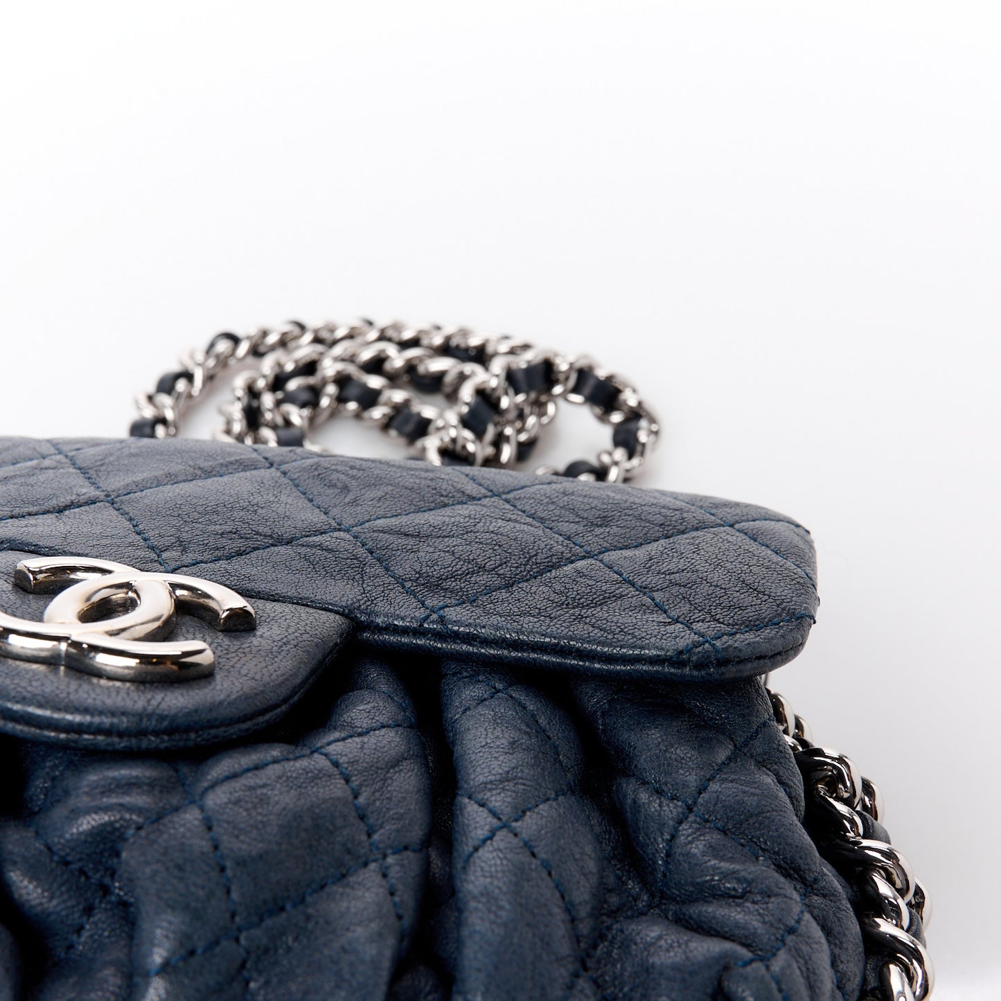 Washed Lambskin Quilted Mini Chain Around Flap Navy Blue