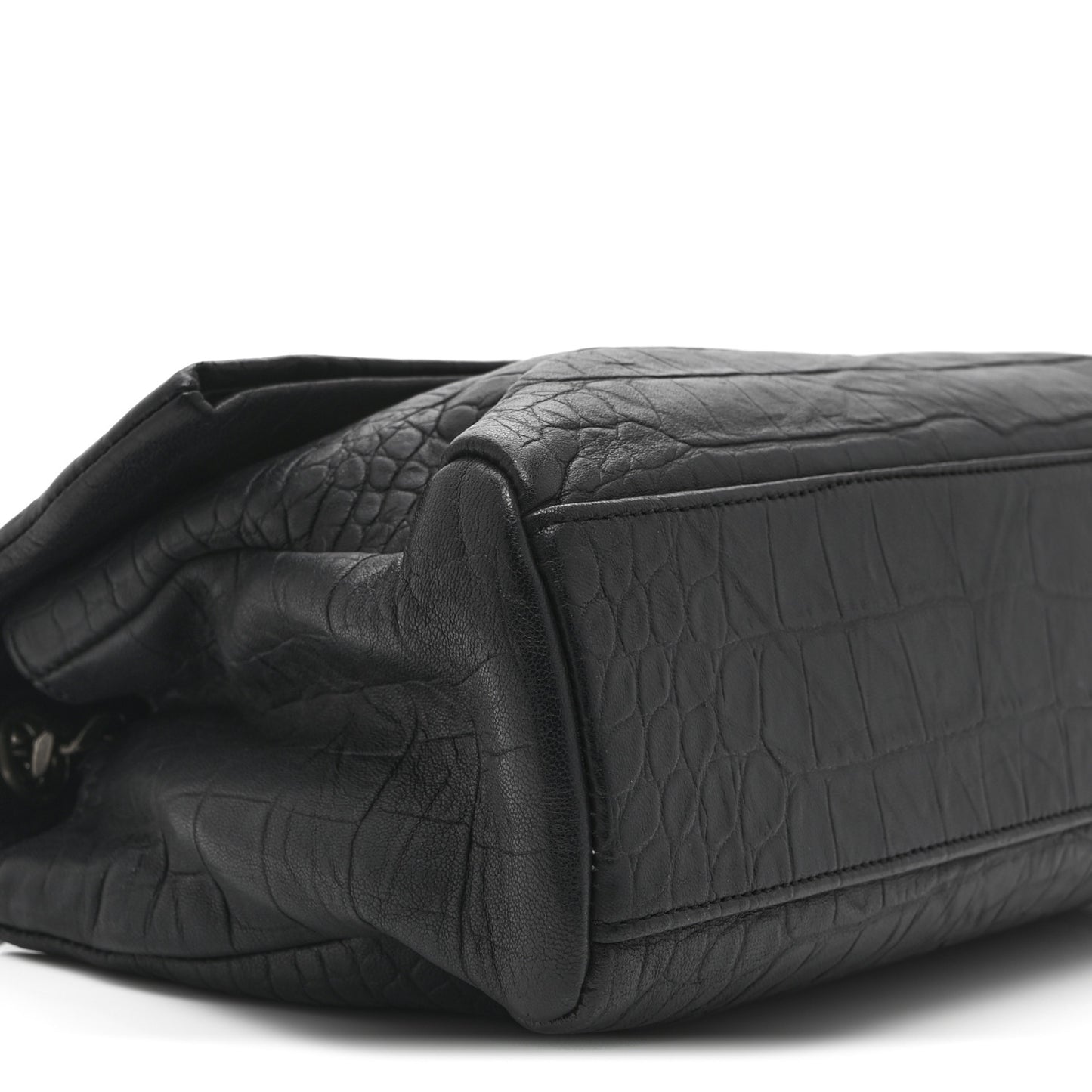 Calfskin Crocodile Embossed Medium West Hollywood Monogram Fold-Over Black