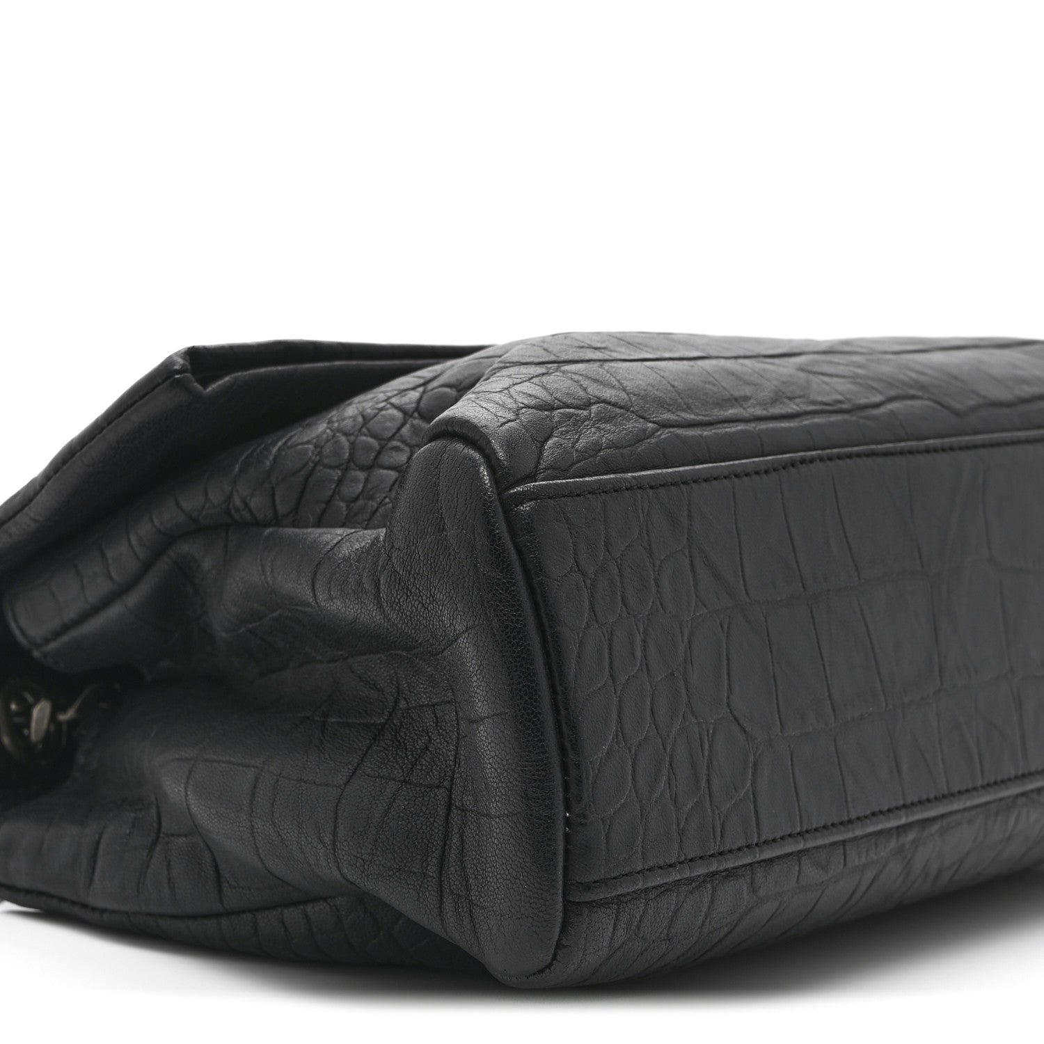 Saint Laurent Calfskin Crocodile Embossed Medium West Hollywood Monogram Fold-Over Black 9 of 10