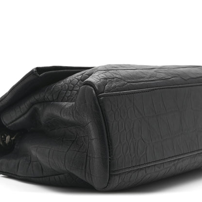 Saint Laurent Calfskin Crocodile Embossed Medium West Hollywood Monogram Fold-Over Black 9 of 10